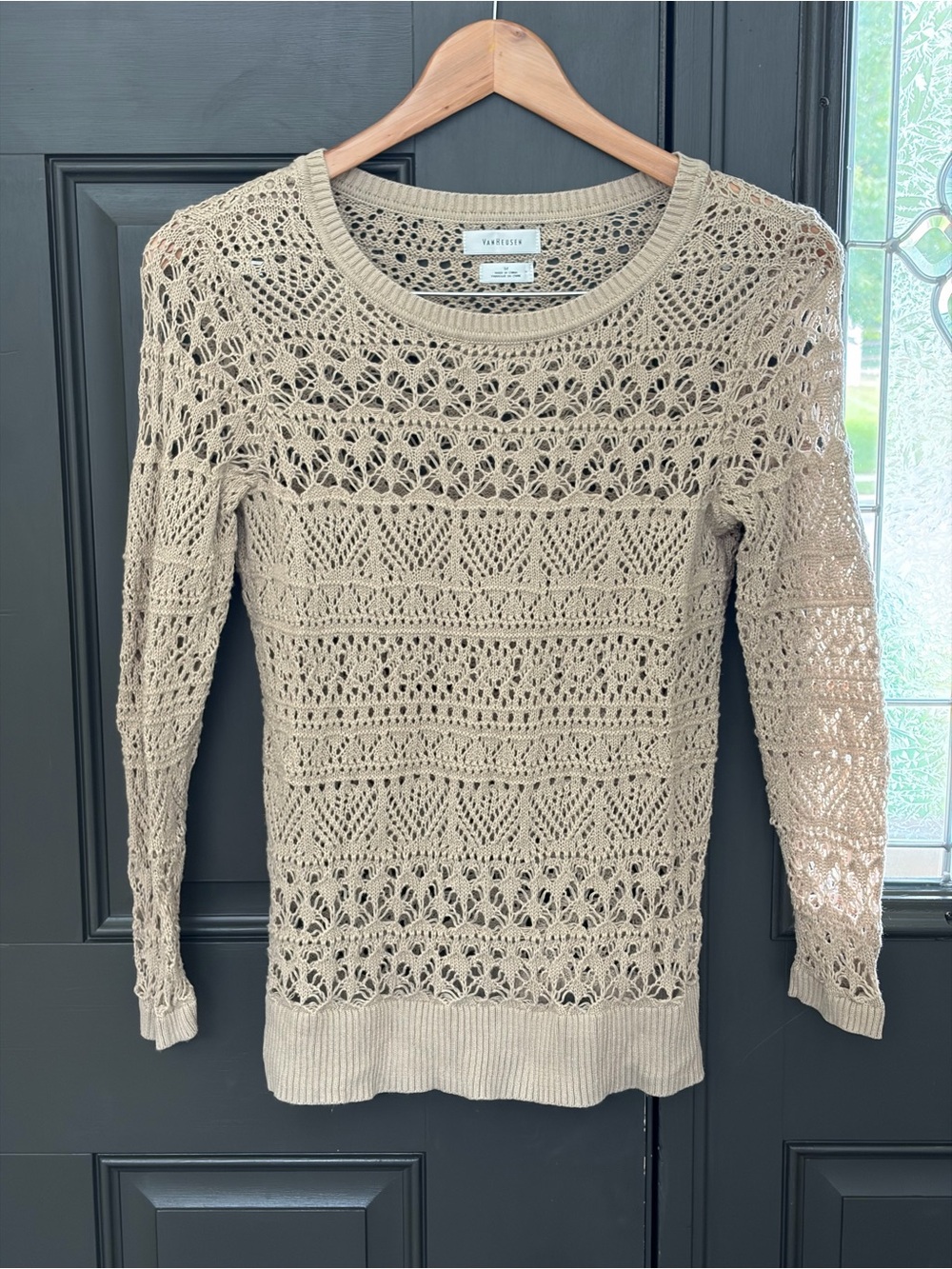 Van Heusen Open-Knit Scoop Neck Sweater in Beige